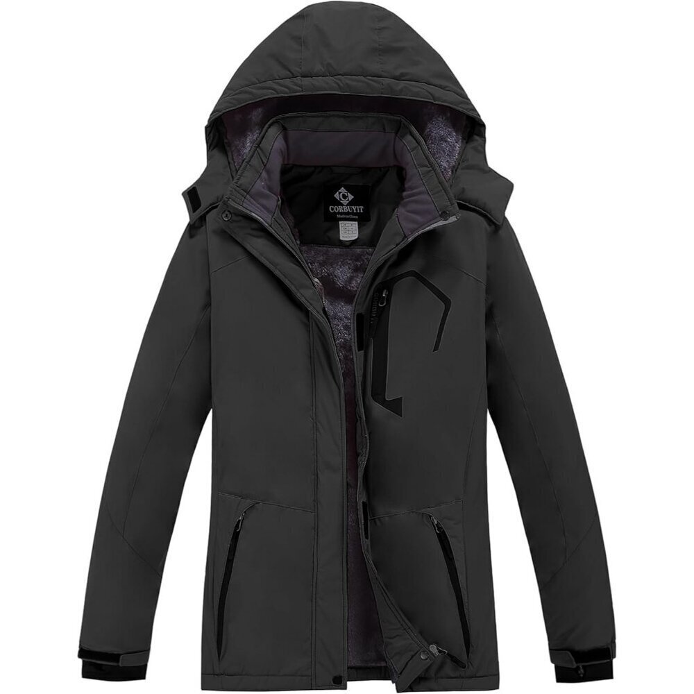 Womens Black Mountain Waterproof Ski Jacket Hooded Windproof Winter Coat Snow